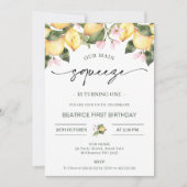 Pink Floral Lemons Unsere wichtigste Squeeze 1. Ge Einladung (Vorderseite)