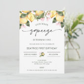 Pink Floral Lemons Unsere wichtigste Squeeze 1. Ge Einladung (Stehend Vorderseite)