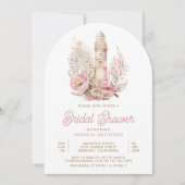 Pink Floral Lighthouse Nautical Arch Brautparty Einladung (Vorderseite)