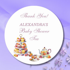 Pink Floral Lilac Tea Party Baby Shower Favor Runder Aufkleber