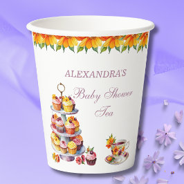 Pink Floral Lilac Tea Party Babydusche Pappbecher