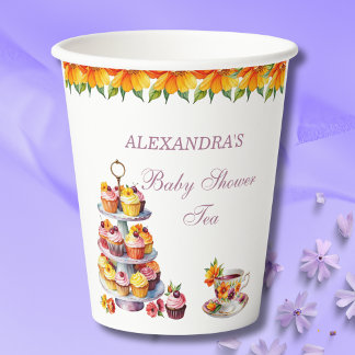 Pink Floral Lilac Tea Party Babydusche Pappbecher