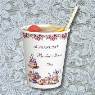 Pink Floral Lilac Tee Party Brautparty Pappbecher
