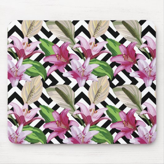 Pink Floral Lily Mouse Pad Mousepad (Vorne)