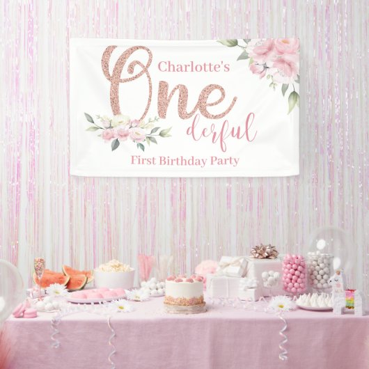 Pink Floral Little Miss Onederful Birthday Banner (Party)