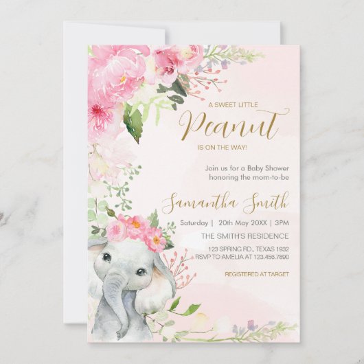 Pink Floral Little Peanut Baby Dusche Einladung (Vorderseite)