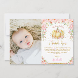 Pink Floral Little Pumpkin 1. Geburtstag Dankeskarte
