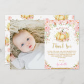 Pink Floral Little Pumpkin 1. Geburtstag Dankeskarte (Vorne/Hinten)