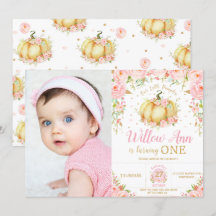 Pink Floral Little Pumpkin Girl 1. Geburtstag Foto
