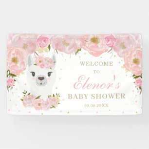 Pink Floral Llama Mama Animal Baby Dusche Hintergr Banner