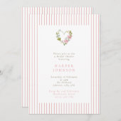 Pink Floral Love Heart Valentines Bridal Shower Einladung (Vorne/Hinten)