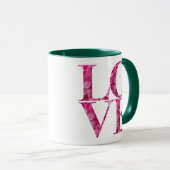 Pink Floral LOVE Square Tasse (VorderseiteRechts)