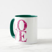 Pink Floral LOVE Square Tasse (Vorderseite Links)