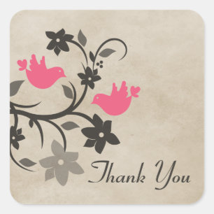 Pink Floral Lovebirds Danke Stickers