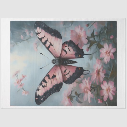 Pink Floral Luna Moth Seidenpapier (Vorderseite)