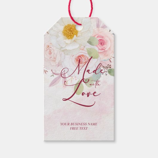 Pink Floral Made with Love Whimsical Quote Geschenkanhänger (Vorderseite)