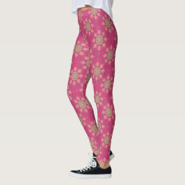 Pink Floral Mandala Circle Batik Muster Leggings