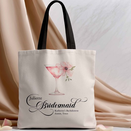 Pink Floral Martini Bridesmaid Bachelorette Tasche