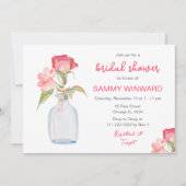 Pink Floral Mason Jar Brautparty Einladung (Vorderseite)