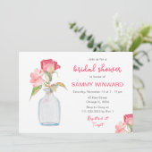 Pink Floral Mason Jar Brautparty Einladung (Stehend Vorderseite)