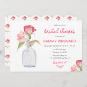 Pink Floral Mason Jar Brautparty Einladung (Vorne/Hinten)