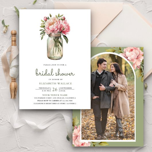 Pink Floral Mason Jar Foto Brautparty Einladung