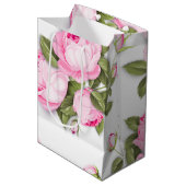 Pink Floral Medium Geschenktasche Mittlere Geschenktüte (Vorderseite Schrägansicht)