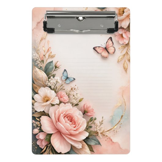 Pink Floral Mini Clipboard – Cute Flower Stationer Klemmbrett (Vorderseite)