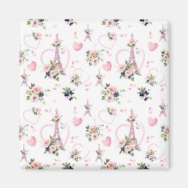 Pink Floral Minimalistisch Pariser Magnet