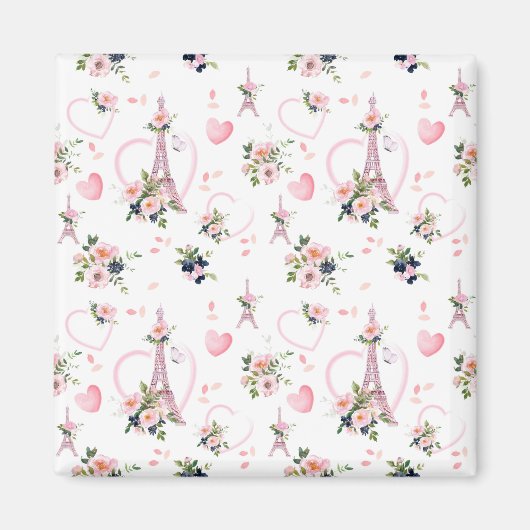 Pink Floral Minimalistisch Pariser Magnet (Vorne)