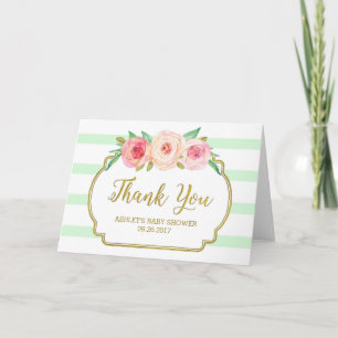 Pink Floral Mint Stripes Babydusche Danke