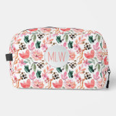 Pink Floral Mit Monogramm Kosmetiktüte Waschbeutel (Vorderseite)