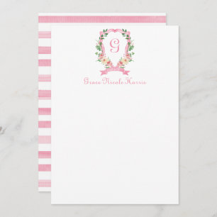 Pink Floral Mit Monogramm Wappen Danke Karte