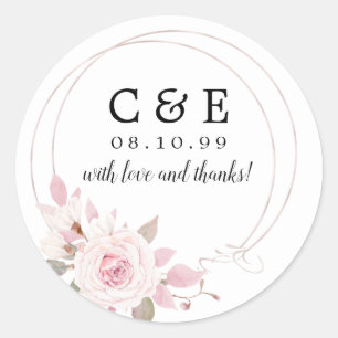 Pink Floral Mit Monogramm Wedding Danke Runder Aufkleber