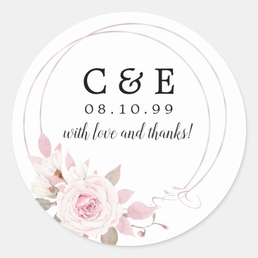 Pink Floral Mit Monogramm Wedding Danke Runder Aufkleber (Vorderseite)