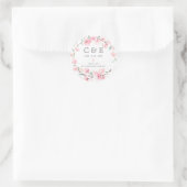 Pink Floral Mit Monogramm Wedding Danke Runder Aufkleber (Tasche)