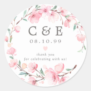 Pink Floral Mit Monogramm Wedding Danke Runder Aufkleber
