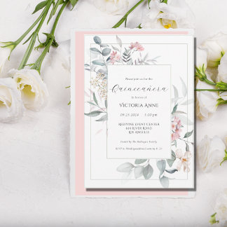 Pink Floral Modern Quinceañera Einladung