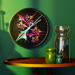 Pink Floral Modernes Abstraktes Kunstfarbmuster #0 Große Wanduhr
