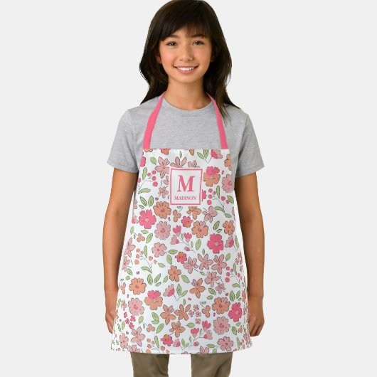 Pink Floral Monogram Apron Schürze (Insitu)