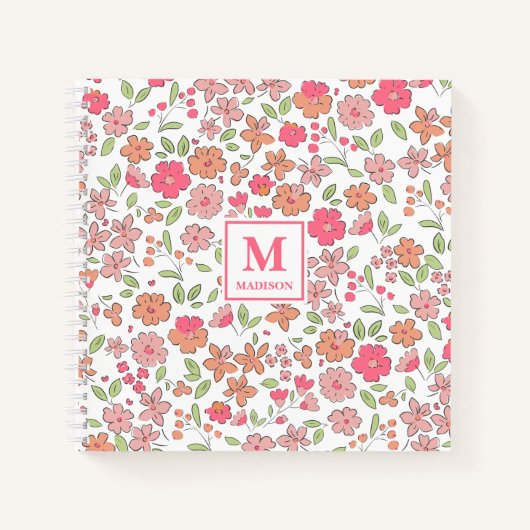 Pink Floral Monogram Notebook Journal Notizblock (Vorderseite)