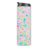 Pink Floral Monogram Thermal Tumbler Thermosbecher (Nach rechts gedreht)