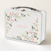 Pink Floral Monogram Watercolor Personalized Name Metall Brotdose (Vorderseite)