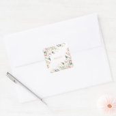 Pink Floral Monogram Watercolor Personalized Name Quadratischer Aufkleber (Umschlag)