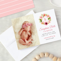 Pink Floral Monogram Wreath Baby Girl Foto Birth
