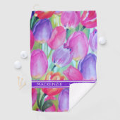 PINK FLORAL Monogramm WHITE TEXT Golfhandtuch (Insitu)