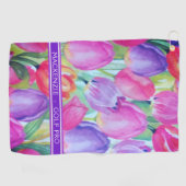 PINK FLORAL Monogramm WHITE TEXT Golfhandtuch (Horizontal)