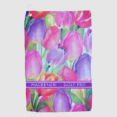 PINK FLORAL Monogramm WHITE TEXT Golfhandtuch (Vorderseite)