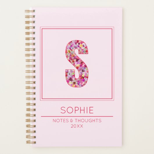 Pink Floral Monogrammed Name Letter S Planer (Vorderseite)