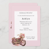 Pink Floral Motorcycle Birthday Einladung (Vorne/Hinten)